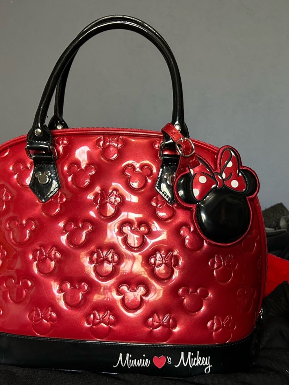 Loungefly Red Embossed Minnie Mouse Satchel with Black Trim